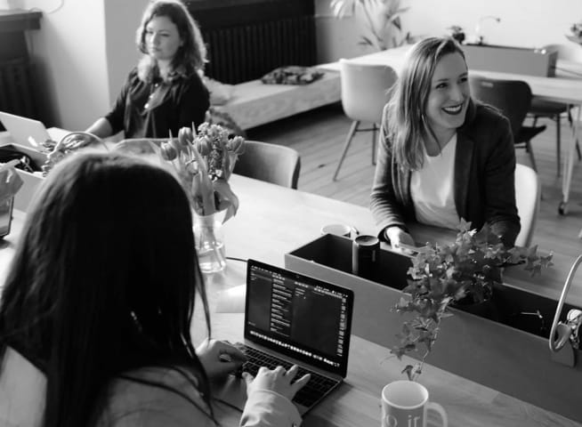 People working with laptops in an office